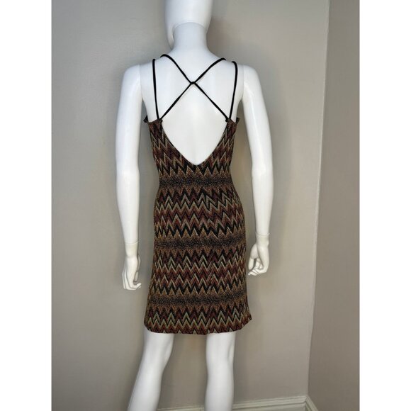 Vintage 1990s/Y2K Party Dress, Brown and Black Sparkle Zig Zag, Sassy Size Small - Picture 2 of 7